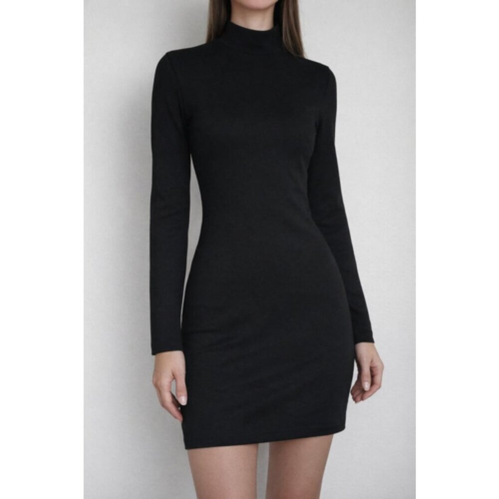 White House Black Market Black Long Sleeve Sheath Turtleneck Dress Size 8